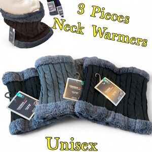 3 Piece Set/ Neck Warmers Plush Lined Cable Knit
